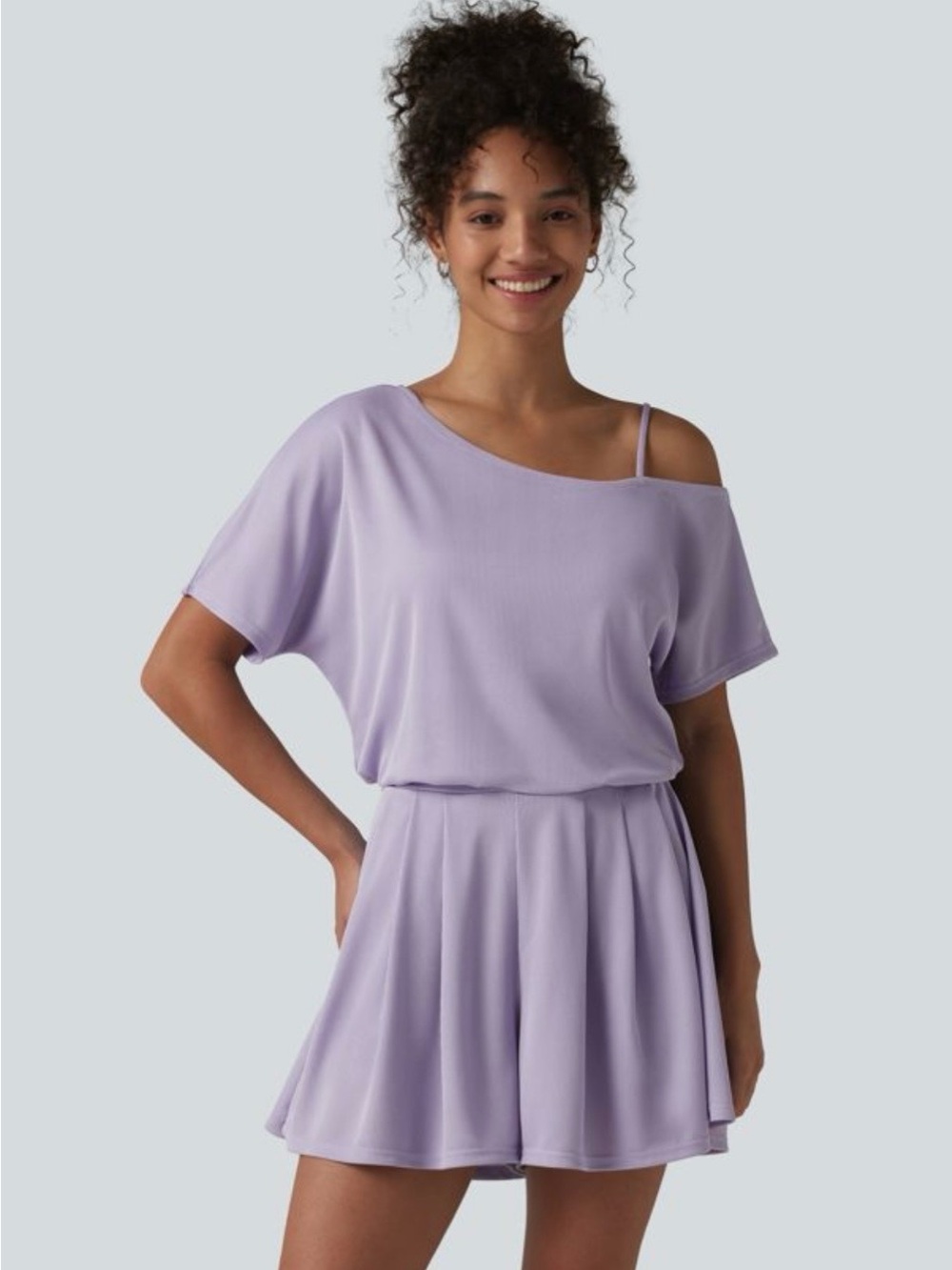 Halara Lavender One Shoulder Athletic Romper Dress with Built-In Shorts Size L